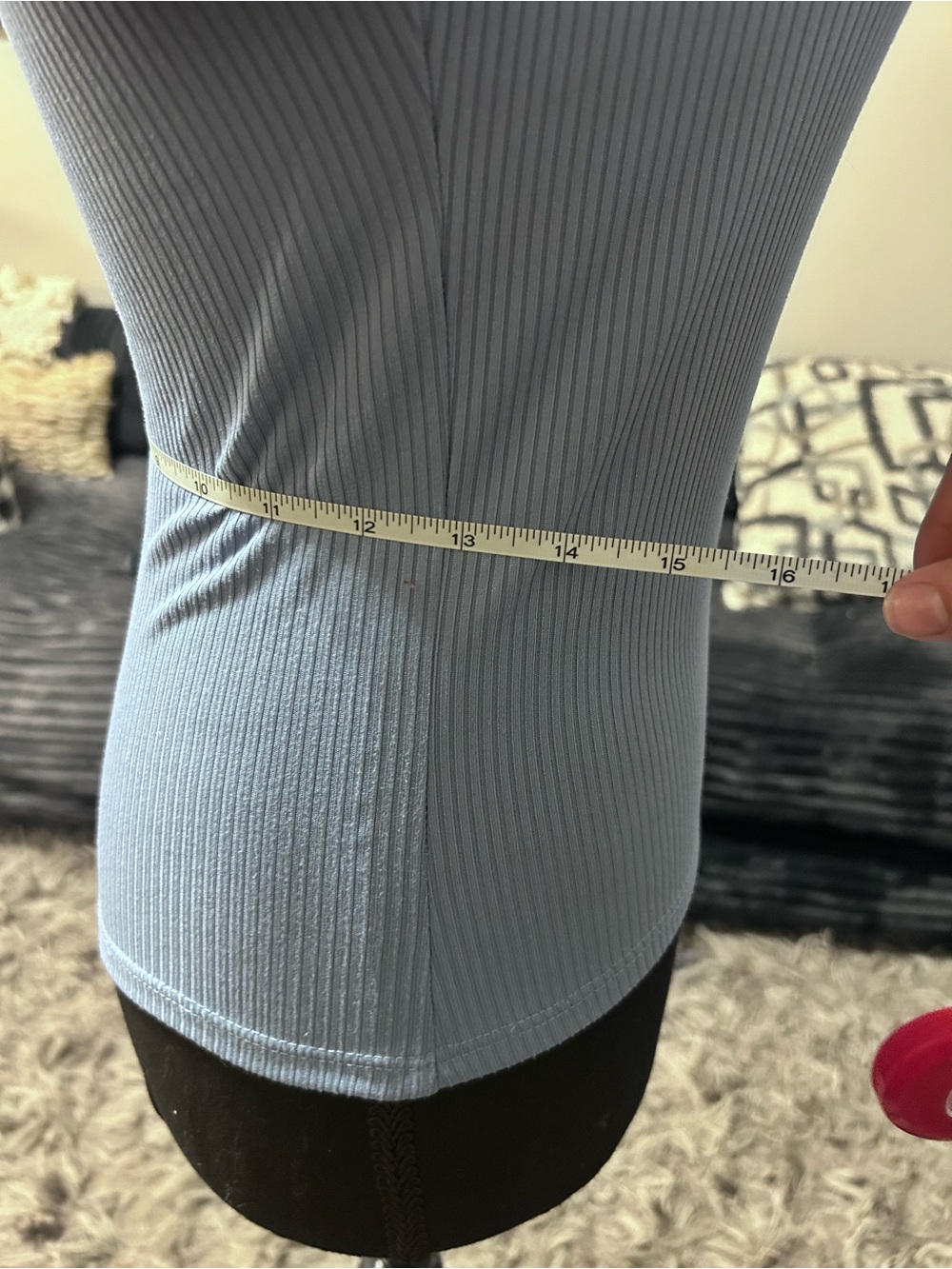 Blue Ruffled Sleeve Ribbed Tank Top - Picture 4 of 5